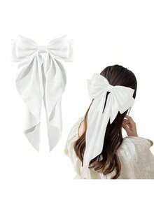 1/2 chiếc kẹp tóc nơ satin lớn, kẹp tóc mềm mại cho nữ/bé gái với đuôi ruy băng dài, kẹp tóc nơ trắng, phụ kiện tóc cưới, kẹp tóc kiểu càng cua, đồ dùng học tập, phụ kiện đội đầu, ghim cài tóc - trắng - Xem 8