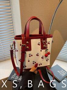 新款樱桃手提包，时尚女士单肩包，大容量可爱通勤手提水桶包，百搭 - 紅色 - 查看 1