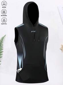 2026 New 2pcs Men's Fitness Set - Hooded Tank Top And 3/4 Training Pants, Spring/Summer Fitness Essential, Quick-Dry Sports Suit - Black - View 4