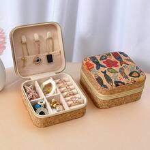 1 pièce Boîte à bijoux en liège premium et douce, organisateur de boucles d'oreilles de voyage portable, boîte de rangement pour bagues et colliers, boîte à bijoux de style bohème rétro à la mode, étui à bijoux élégant, cadeau pour la fête des mères, rangement et organisation de bijoux, accessoires de voyage - Multicolore - Voir 7