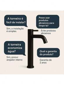 Torneira Alta Banheiro Luxo Preto Fosco Em Aço Inox Para Pia De Bancada Winda - Portanto - Visão 6