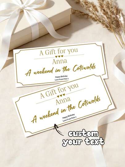 1/3pcs Personalised Gift Voucher Ticket Surprise Reveal Custom Gift Card For Birthday Anniversary Or Special Occasion Unique Present Idea,Customize Text,Personalised Gold Foil 'Special Gift' Voucher, Gift For Her