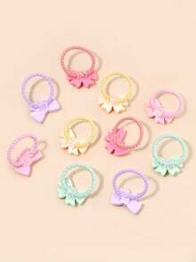 10个可爱儿童蝴蝶结发圈 - 彩色 - 查看 4
