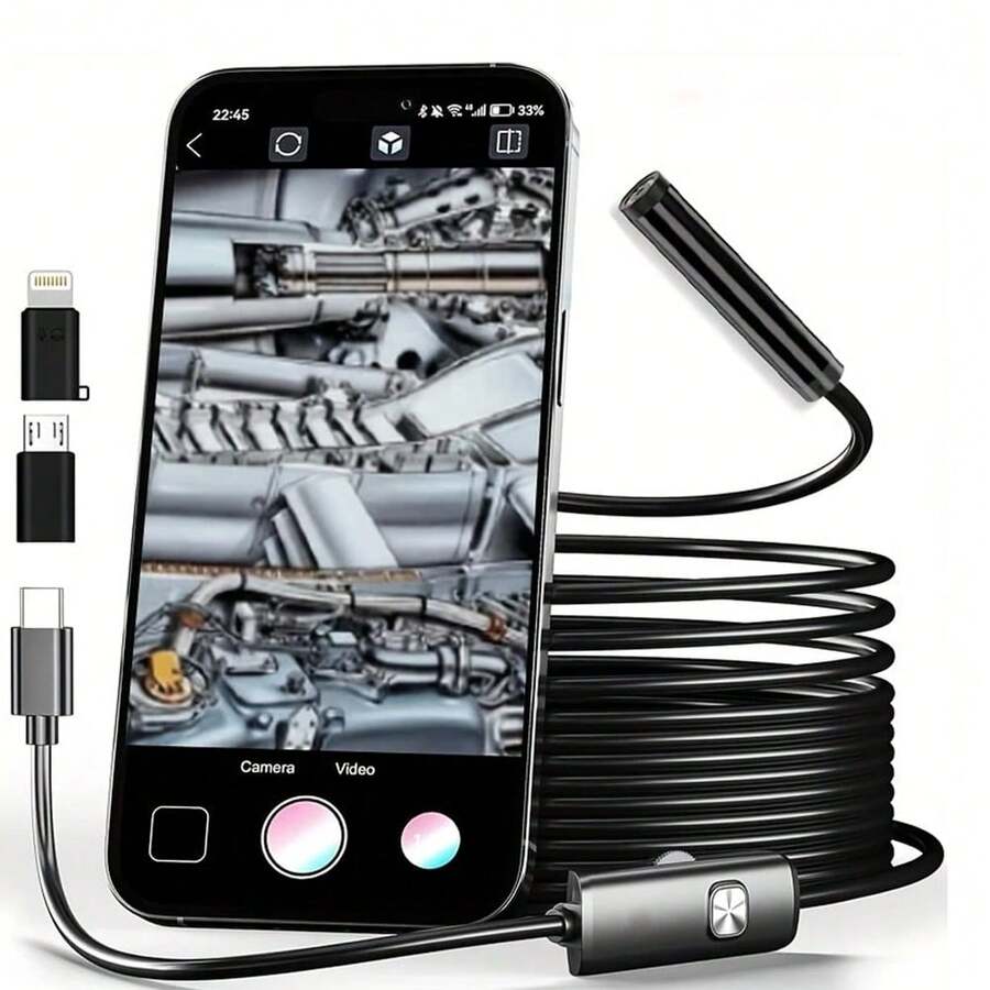 1920P HD Endoscope Camera For IPhone & Android, With Illumination Lamp, Semi-Rigid Flexible Cable, 8 Adjustable Brightness LED Lights, USB Powered, ≤36V Working Voltage, No Battery Included, Suitable For Inspection, Automotive Repair, Pipe Cleaning And More - 8mm Single Lens - View 1
