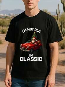 Camiseta de manga corta con estampado de coche rojo clásico de Navidad para hombres, de manga corta pura, de estilo de moda, con elasticidad media - Blanco - Ver 9