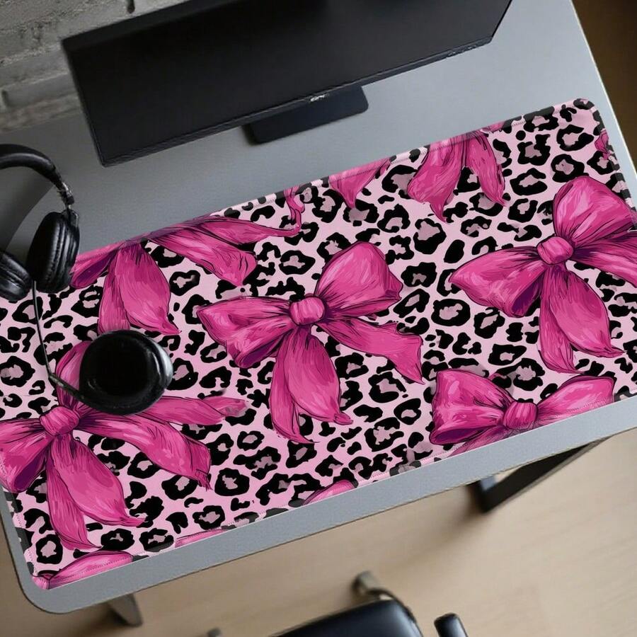 Mouse Pad/Desk Mat/Computer Mat, 2D Flat, Extra Large XXL XL L M Gaming Mouse Pad, Beautiful And Stylish Mouse Pad - Large Size Desk Mat With A Light-Colored Background, Hand-Drawn Bow And Black Leopard Print Pattern, Non-Slip Rubber Base, And High-Density Octagonal Texture Design That Firmly Grips The Desktop. Exquisite Edging And Printing Technology Ensure The Surface Remains Clear And Vibrant Even After Multiple Washes. This Is A Popular Mouse Pad And An Excellent Gaming Mouse Pad.