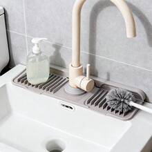 Protector de salpicaduras de grifería de silicona - Tapete antifugas para cocina y baño - Gris Claro - Ver 10