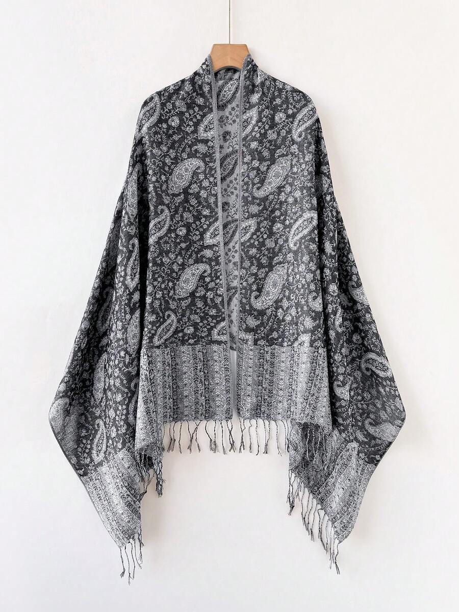 1pc Pashmina Red Shawl Two Tone Paisley Jacquard Scarves Beach Cover Up Sarong Cashmere Feel Rave Soft Silky Reversible Wrap Scarf Fringes Daily Life Evening Dresses Travel Office Wedding And Gift - Multicolor - View 1