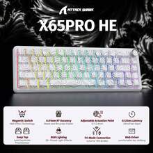 Bàn phím chơi game không dây ATTACK SHARK X65PRO HE Rapid Trigger, độ chính xác RT 0.01mm, tốc độ phản hồi 8KHz, bàn phím có dây với công tắc từ tính, ba chế độ, lực nhấn có thể điều chỉnh, đèn nền RGB dành cho PC Windows/ Linux/ Game thủ, quà tặng ngày lễ, quà tặng cho trẻ em, quà năm mới 2026 - Màu đen & vàng/ đen & đỏ/ trắng. - Nhiều màu - Xem 10