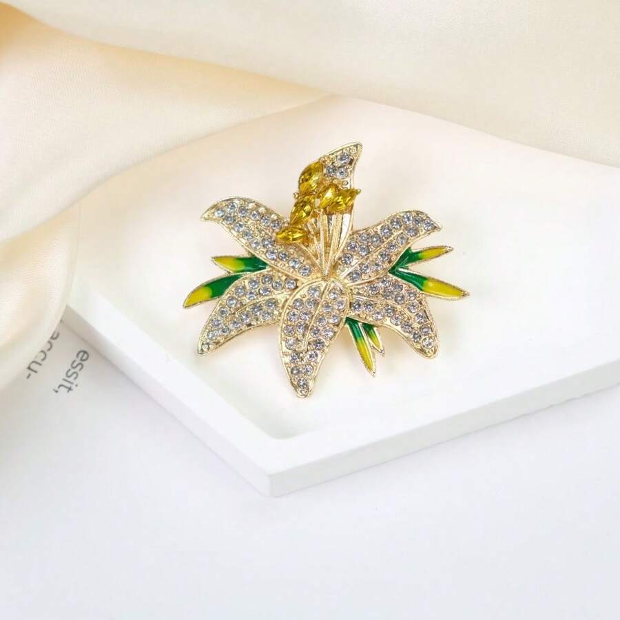 Light Luxury High-End Feeling Full Diamond Lily Flower Brooch Niche Versatile Suit Pin Buckle Accessories - BZ238[4.5*3.4CM 9g] - Xem 1