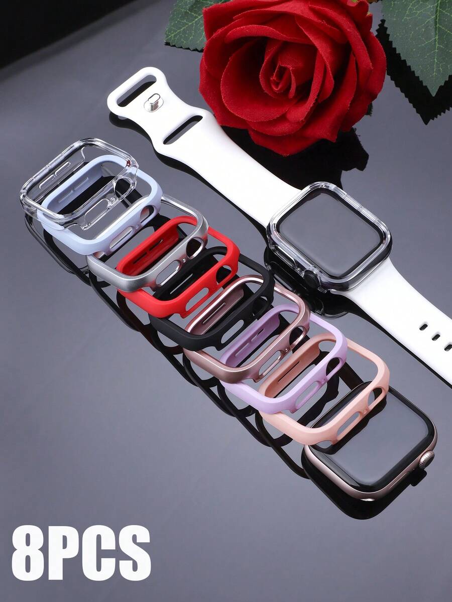 8件裝運動休閒風格 保護殼，相容 40mm、41mm、42mm、44mm、45mm、46mm、49mm，時尚極簡防震耐用硬 PC 保護殼（不含玻璃），相容 Ultra/11/10/9/8/4/6/5/4/SE 系列，男女適用，佩戴舒適，觸控靈敏 - 多色4 - 查看 1