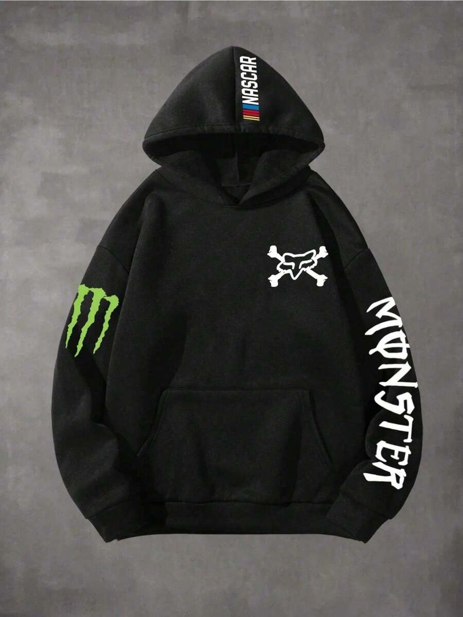 Men'sRacing Black Hoodie, Bone Pattern Fox Racing  Clothing, Ink Green Off-Road Vehicle Hooded Sweatshirt, Racing Enthusiasts, Autumn And Winter Long Sleeved Hooded Sweatshirt Double-Sided Printing  Suitable For Both Men And Women, Autumn And Winter Fashionable Daily Casual Wear, Y2k Clothes,Streetwear, New Year's Gift, The Best Gift For Friends - 黑色 - 查看 1