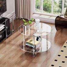 Thick Acrylic Coffee Table – Small Round Modern Side Table With 2-Tier Storage, Sturdy & Scratch-Resistant For Small Spaces - Transparent - View 1