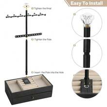 Meangood Jewelry Organizer Stand, 3-Tier Necklace Holder Jewelry Tree With Wooden Storage Drawer Box For Necklace Bracelet Earring Ring,Black - 深黑色 - 查看 9