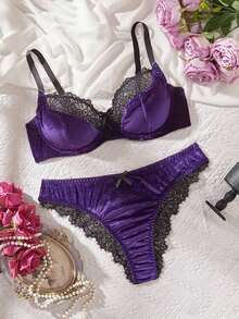 Temptuelle 1套女士豹纹蕾丝无钢圈前扣文胸 - 紫色 - 查看 5