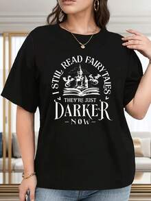 Plus Size Crew Neck Gothic T-Shirt, Dragon Totem Magic Book Design Women's T-Shirt, Soft And Breathable Short Sleeve, Perfect For Daily Wear, Outdoor Activities, Travel, And Casual Style, Comfortable All-Day Fit! - 黑色 - 查看 1