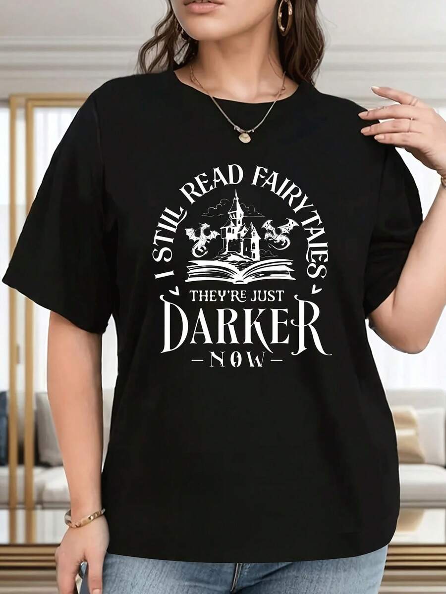 Plus Size Crew Neck Gothic T-Shirt, Dragon Totem Magic Book Design Women's T-Shirt, Soft And Breathable Short Sleeve, Perfect For Daily Wear, Outdoor Activities, Travel, And Casual Style, Comfortable All-Day Fit! - 黑色 - 查看 1