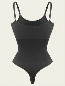 一件式无缝塑身衣，隐形提臀提腰，舒适弹力肩带，提拉腹部，连体裤带丁字裤，女士无缝塑形连体裤，提臀提腰连体裤带丁字裤 - 黑色 - 查看 7