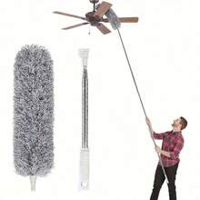 1pc Retractable Duster With Bendable Head - Washable, Reusable Dust Removal Brush For Ceilings, Furniture, Cars - Ideal For Living Room, Bedroom, Kitchen, Bathroom Cleaning, Car Cleaning Tool | Extendable Handle | Metallic Duster - Multicolor - View 1