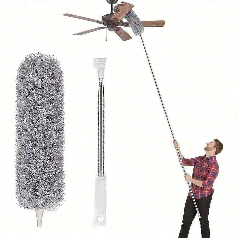 1pc Retractable Duster With Bendable Head - Washable, Reusable Dust Removal Brush For Ceilings, Furniture, Cars - Ideal For Living Room, Bedroom, Kitchen, Bathroom Cleaning, Car Cleaning Tool | Extendable Handle | Metallic Duster - Multicolor - View 1