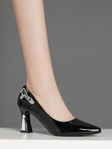 Zapatos de tacón alto de unicolor cómodos y versátiles con hebilla decorativa para mujer, adecuados para todas las estaciones, regalo del Día de la Madre - Negro - Ver 2
