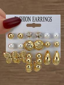 VKME 18件套金属材质蝴蝶结不对称卡片耳环 - XH92825187-88 - 查看 3