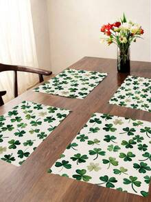 4pcs Green Clover Pattern, Spring St. Patrick's Day Theme, Farmhouse Style Heat-Resistant Placemats, Suitable For Patio Round Tables, Parties, Kitchen, Dining Tables, Afternoon Tea Gatherings - Green - View 1