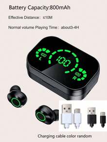 Auriculares inalámbricos con control táctil, pantalla digital, larga duración de la batería y micrófono - Negro - Ver 2