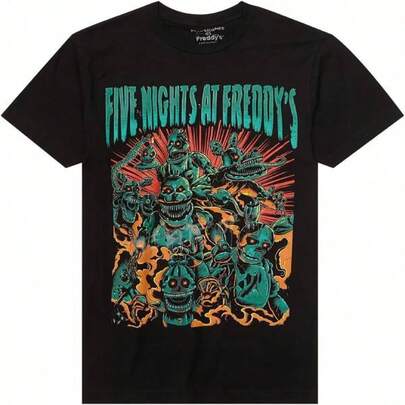 Unique Print Casual T-Shirt FiveS Nights At 's Men's Animatronic Group ,Spring/Summer Holiday Apparel T Shirts,Unique Print Casual T-Shirt,Machine Washable Pure Cotton T-Shirt,Fashion Print Casual T-Shirt,Unisex T-Shirt, Family Matching Outfits Suitable For All Seasons,Summer Wear.