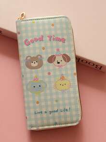 1个可爱狗狗印花长链钱包，大容量学生零钱包 - 彩色 - 查看 8