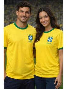 Brazil World Cup T-Shirt With Brazilian Football Print, Unisex, Casual - 黃色 - 查看 4