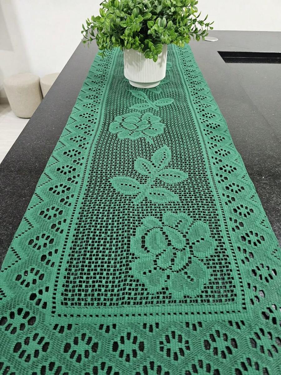 Caminho de Mesa Passadeira de Mesa em Renda 150x40cm QUALIDADE - Verde - Visão 1
