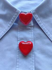 1pc/2pcs Elegant Heart-Shaped Button Set, Shirt Button Set, Clip-On Button Set, Fashionable Crystal Cufflink Set, Suitable For Tuxedo And Wedding Dress Decoration - Red - View 1