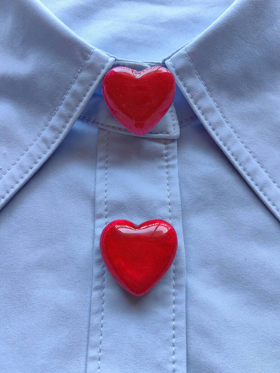 1pc/2pcs Elegant Heart-Shaped Button Set, Shirt Button Set, Clip-On Button Set, Fashionable Crystal Cufflink Set, Suitable For Tuxedo And Wedding Dress Decoration - Red - View 1