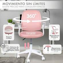 sillasMAGMALIFE Silla de Oficina Natti Ergonómica con Respaldo de Malla Transpirable Altura e Inclinación Ajustables Reposabrazos Abatibles 90° Ruedas 360° Silenciosas y Base Reforzada Soporta 150 kg - Rosa - Ver 3