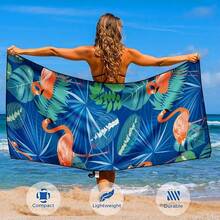 Runmeihe Strandtuch, 80 x 180cm Extra großes Mikrofaser Strandtuch für Erwachsene, Doppelseitiges FSandssfreies Schnelltrocknend Leichtes Handtuch für Strand Schwimmen (Flamingo-Grün)-4663 - Flamingo-grün - Übersicht 6
