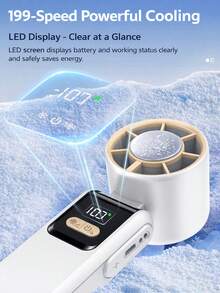 1pc Portable Foldable Cooling High-Speed Fan With LED Display, Dual Charging Ports And Built-In Cable - Essential For Outdoor Travel In Summer, Keeps Cool Even In 40°C High Temperature - Multicolor - View 8