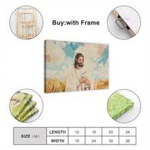 1pc Jesus And Sheep Oil Painting Mural Print, Wood Frame Wall Art, Room Decor, Living Room Bedroom Easter Decoration - Friends And Family, Ready To Hang - Framed - View 11