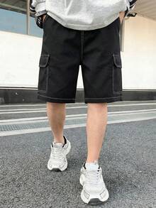 Boys & Teens Loose Fit Cargo Shorts, Casual Knee Length Pants For Spring/Summer - Black - View 3