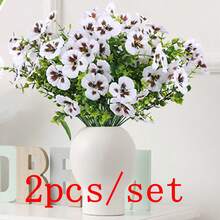 1/2/4支装仿真三色堇花束 - 逼真兰花造型，绿叶点缀，适合室内外装饰，可用于花园、门廊、露台、窗台花箱和悬挂式花盆，无需维护的仿真户外花卉灌木 - 彩色 - 查看 13