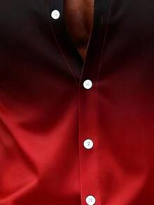 Casual Ombre Print Oversized Loose Lightweight Button-Up Long Sleeve Shirt For Men - Red - View 5