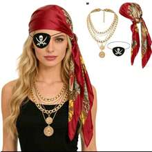 3pcs Carnival Party Costume Set - New Satin Satin PirateHeadband, Belt, Felt Skull Mask & Eye Patch, Funny CosplayMedieval Renaissance Pirate Outfit With Pirate Mask,Suitable For Valentine's Day Masquerade, Christmas Part - Multicolor - View 1