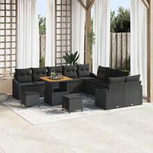 vidaXL 13-teiliges Gartensofaset mit Kissen, Schwarz Polyrattan - Schwarz - Übersicht 1