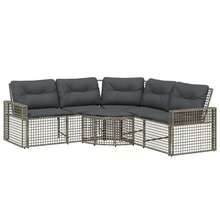 vidaXL L-förmiges Gartensorfa mit Kissen und Fußbank, grau Polyrattan - Gris - Voir 2