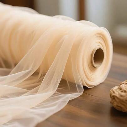 1pc Champagne Color 2.46FT*164.04FT Tulle Fabric, DIY Bridal Veil, Mosquito Net, Sewing Material, Suitable For Wedding Decoration, Party, Birthday, Home Decor, Outdoor