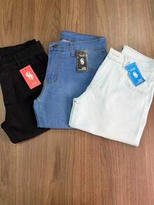 Set Of 4 Men's Light Black, Dark Black, Medium Black Denim Shorts With Elastane, Slim Fit, Direct From The Factory, Premium, Various Washes - 淺藍色 - 查看 6