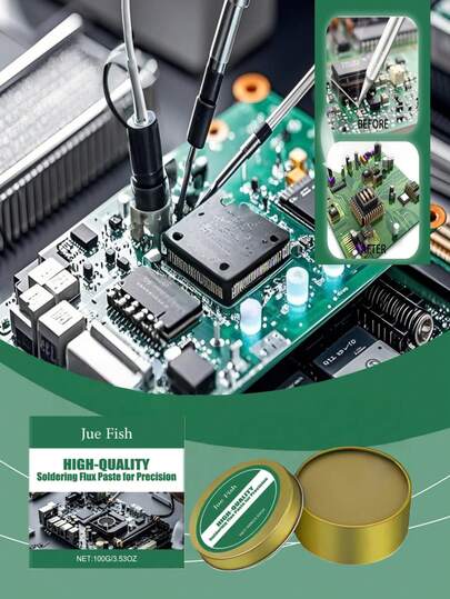 JUE FISH 100g Tin-Containing Soldering Paste/Thermal Conductive Deoxidizing Cleaning Soldering Point Maintenance Paste, Suitable For Household Electronics Repair, Easy To Solder, Iron Adhesive, Applicable For Stainless Steel Plate And Nickel-Tin Wire Repair, Iron Repair Welding Paste, Solder Oil, Flux, Random Shipment Of New And Old Models