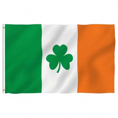 3x5Ft Ireland Irish Shamrock Flag Saint Patrick's Day Clover Flags Banner - Vivid Color And Fade Proof - With Brass Grommets - Polyester Material Outdoor Home Holiday Decoration
