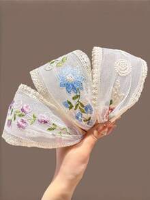 3件套刺绣网纱蕾丝花朵宽边发带，小巧设计，优雅甜美，适合日常佩戴 - 彩色 - 查看 3