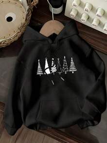 Women's Red Christmas Tree Star Hooded Sweatshirt - Pocketed Warm Winter Pullover, Long Sleeve Holiday Sweater, Autumn Winter Casual Christmas Outfit (Machine Washable) Printed Sweatshirt - White - View 7